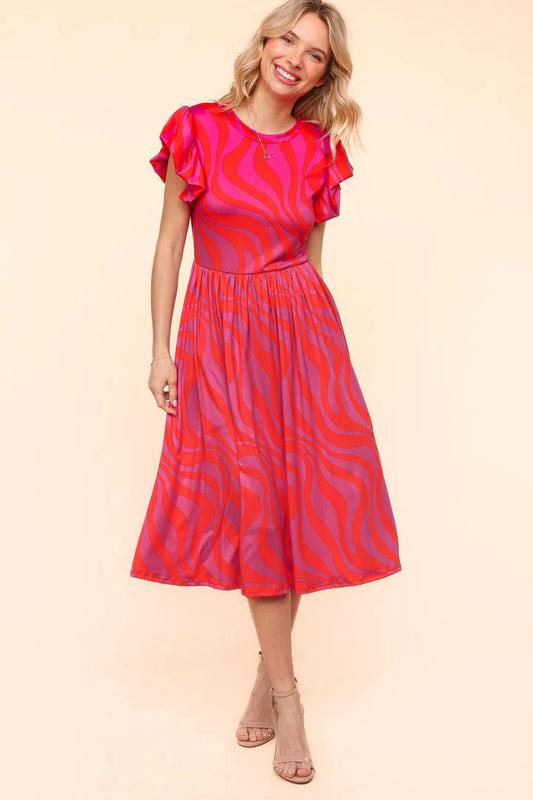 Fabulous Fuchsia Fit and Flare Midi Buttery Smooth Knit Dress