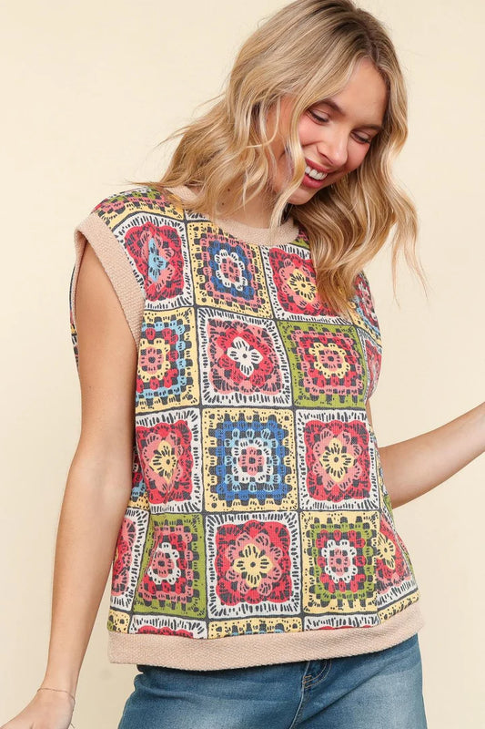 BOHO CROCHET-INSPIRED THERMAL KNIT TOP